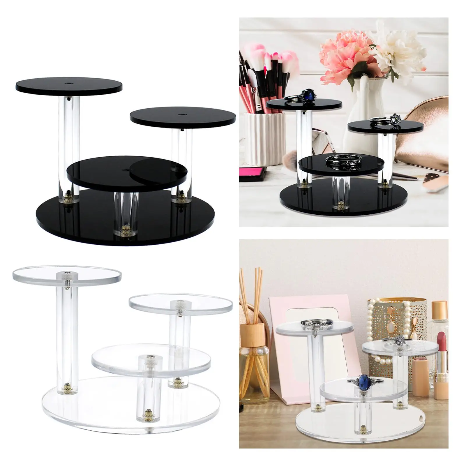 Round Acrylic Finger Rings Riser, 3 Tier Jewelry Display Stands for Rings Bracelets Watches Small Cupcake Stand Display Rack