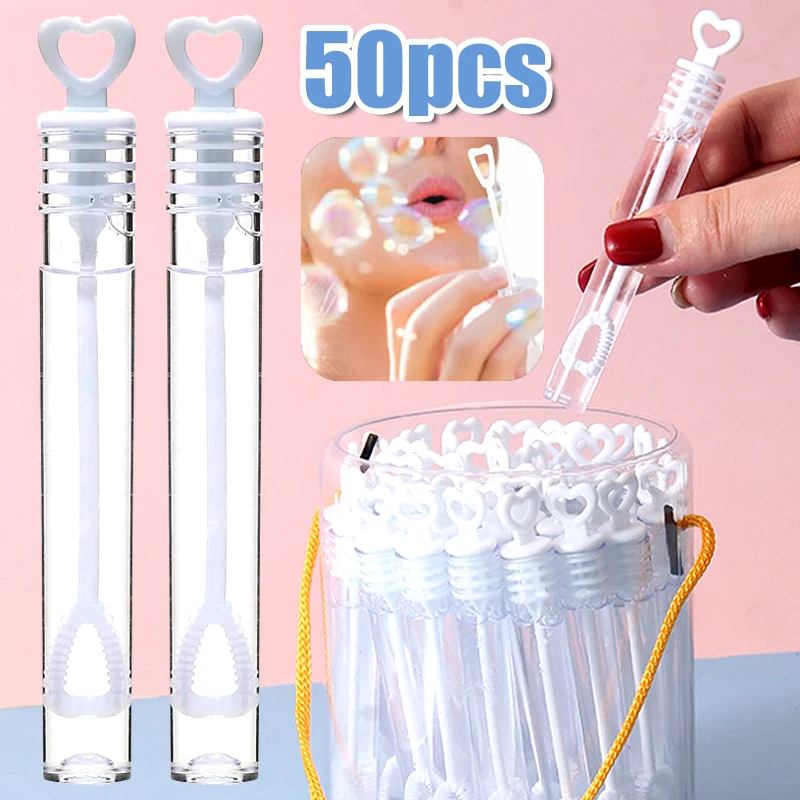 10/50pcs Bubble Soap Bottle Heart Wand Empty Tube Kids Birthday Party Favors Toys Outdoor Bubble Maker Wedding Gifts for Guest