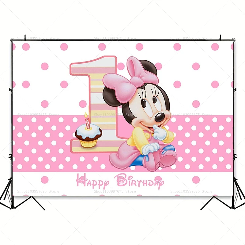 Disney Minnie Mouse Backdrop Girls Birthday Party Decoration Photography Background Baby Shower Banner Poster Photo Studio Props