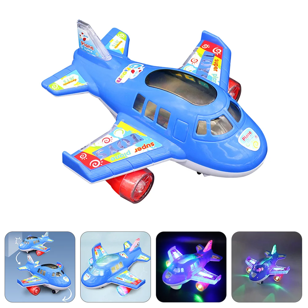 Childrens Toys Electric Airplane Luminous Kids Aircraft Model Shine Outdoor Musical Blue