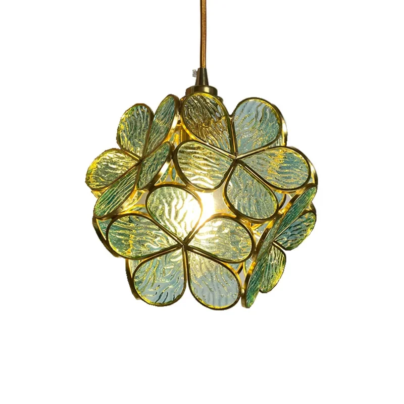 

Japanese-style handmade brass glass lamp, Nordic ins bedroom bedside restaurant aisle, porch girl heart petal chandelier