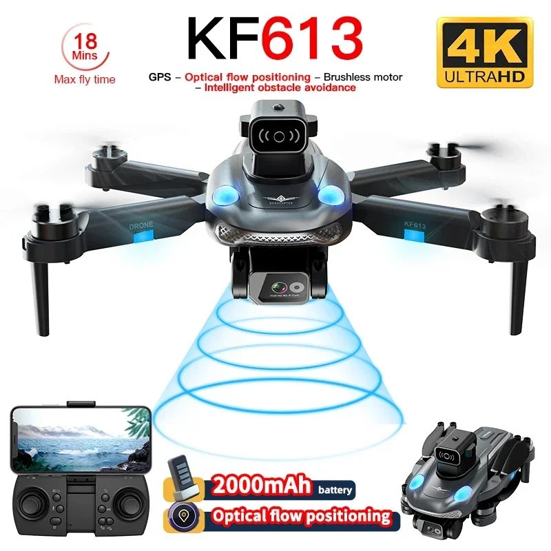 4K GPS Drone com câmera dupla, posicionamento de fluxo óptico, evitação de obstáculos, FPV Quadcopter, motor sem escova, 5G, WiFi, UAV, KF613