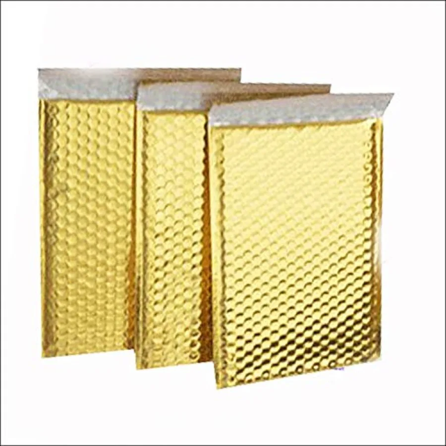

Почтовые пакеты ProLine Glamour Metallic Gold Poly Bubble Mailers, самоклеящиеся, 000 4x8, особо широкие, 10 штук в упаковке