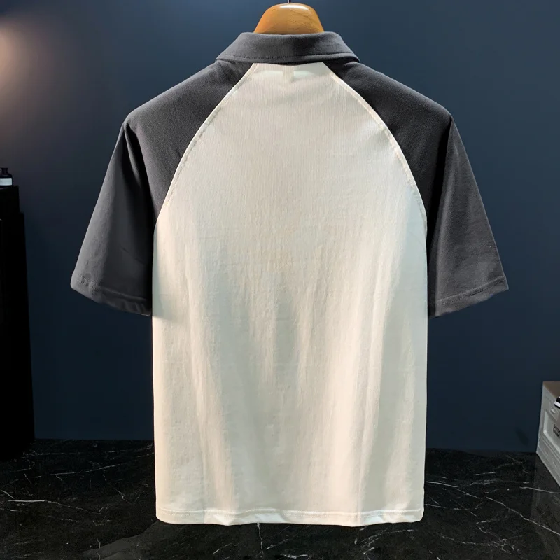 Letnia, cienka koszulka polo z krótkim rękawem, patchworkowa, kontrastowa, męska, haftowana, luźna i wszechstronna koszulka z krótkim rękawem i kołnierzykiem