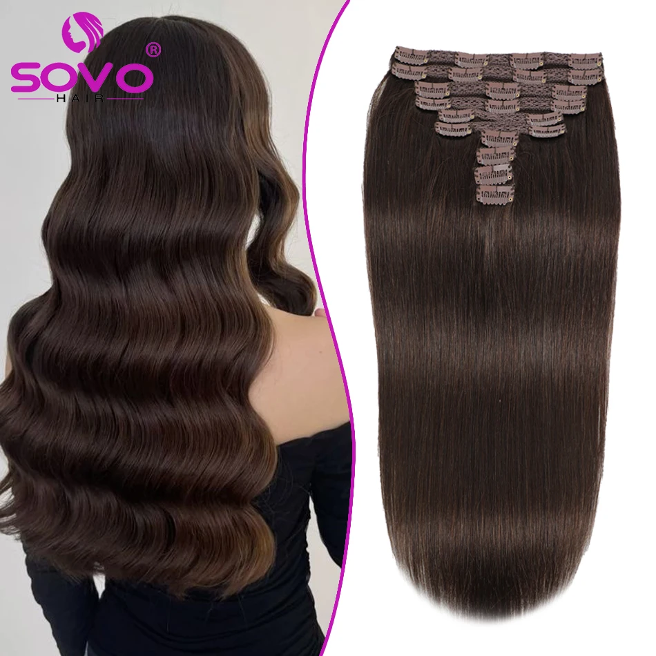 

Clip In Hair Extension 100% Remy Human Hair Dark Brown Clip-On HairPiece Full Head 18-28 Inch For Salon Supply 10Pcs