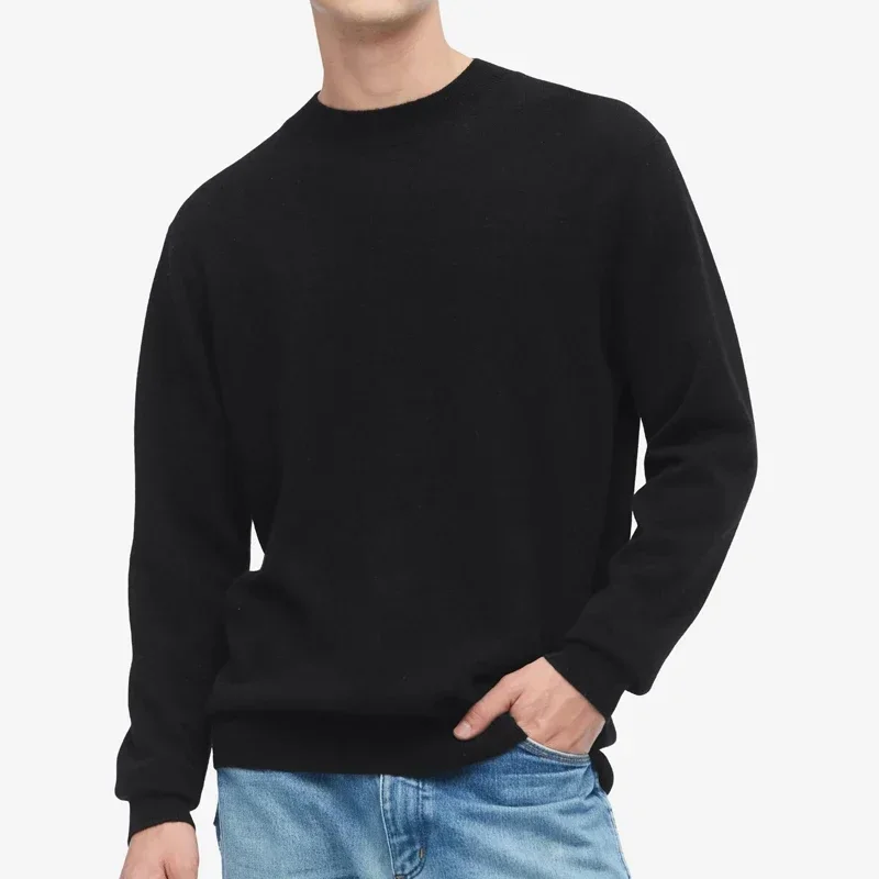 Warm Pullover Black Khaki Crew Neck Men Cashmere Sweater 100% Cashmere Knit Sweater