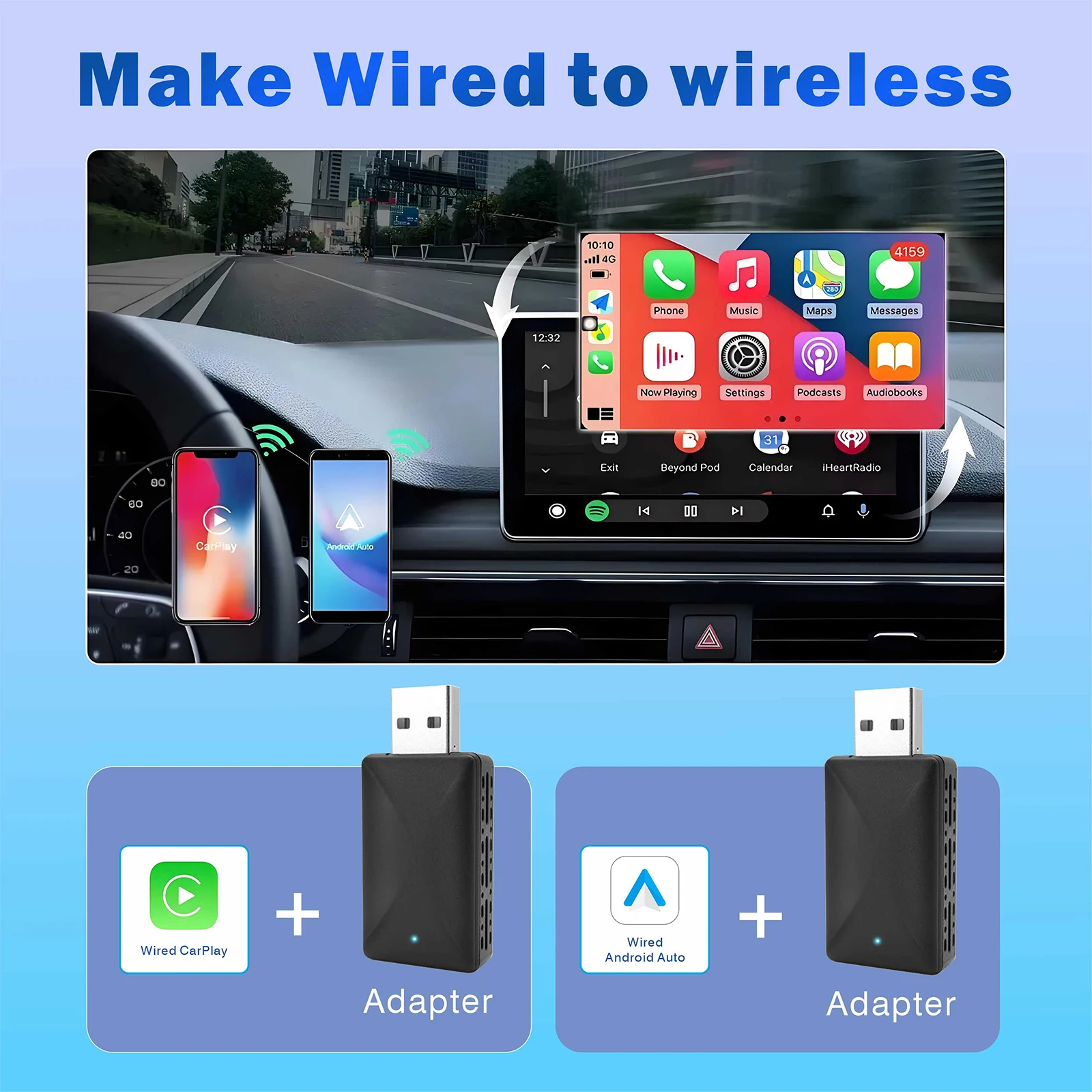 محول CarPlay اللاسلكي، ترقية 2025 2 في 1 صغير الحجم CarPlay وAndroid Auto، تحويل سلكي إلى لاسلكي مع USB وUSB-C/Type #4