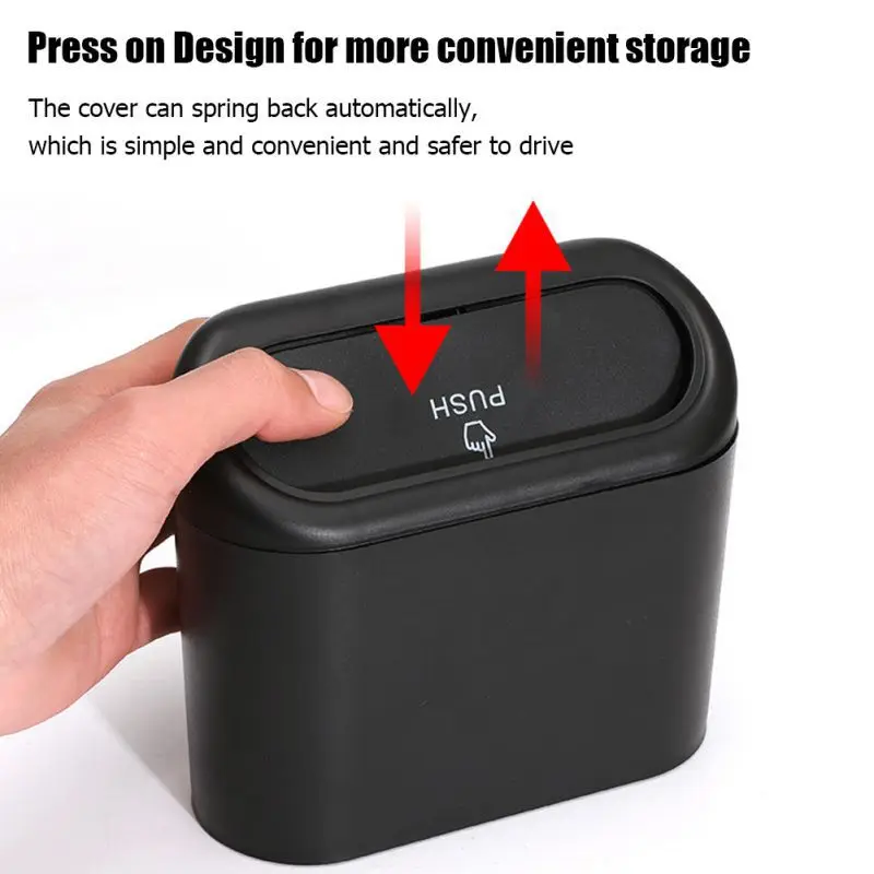 1Pcs Hanging Clamshell Car Trash Can, Black ABS Square Press Type Vehicle Garbage Storage Box, Universal Auto Interior Organizer view 5