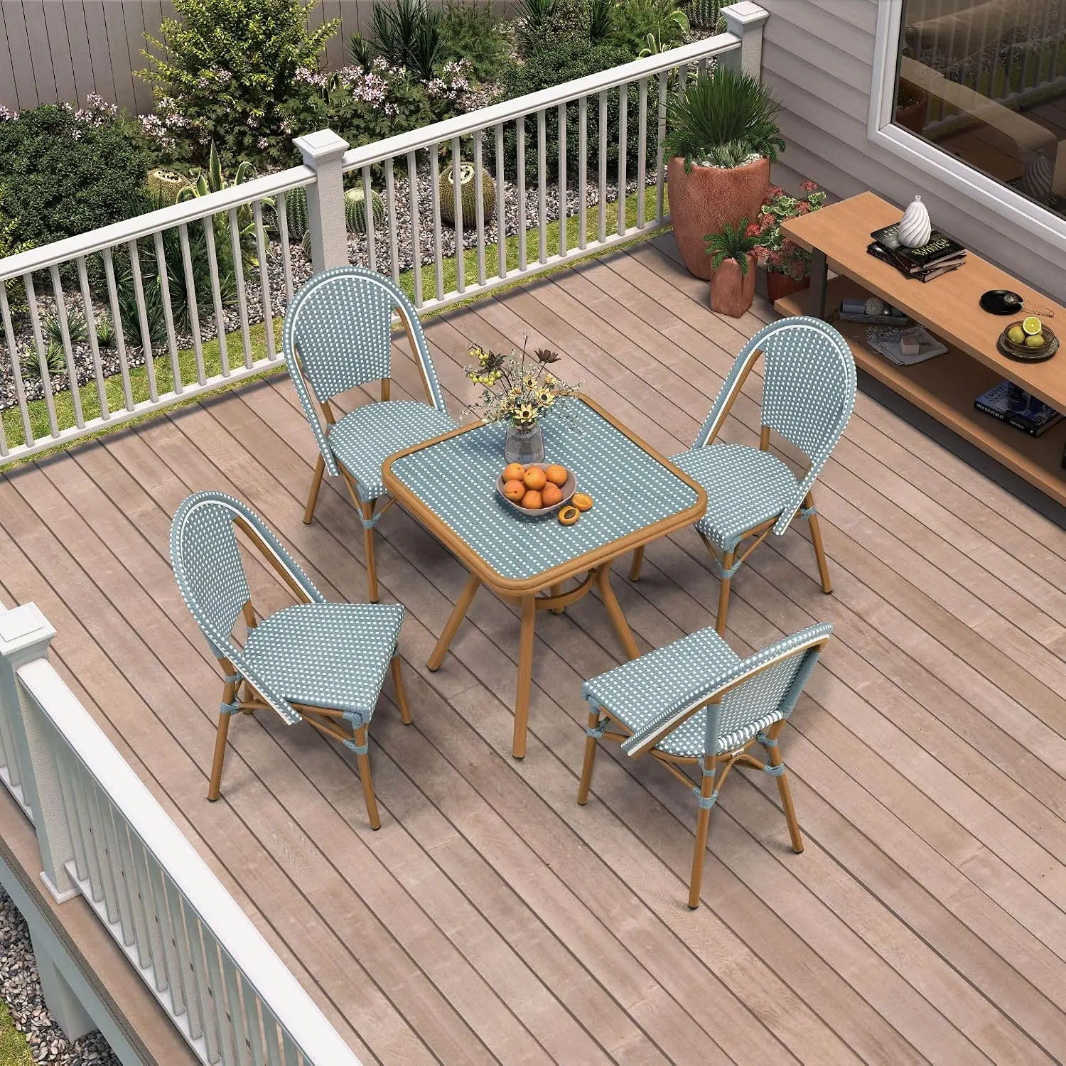 5-Piece Square Outdoor Dining Set Wood Finish Patio Garden Furniture, Customized