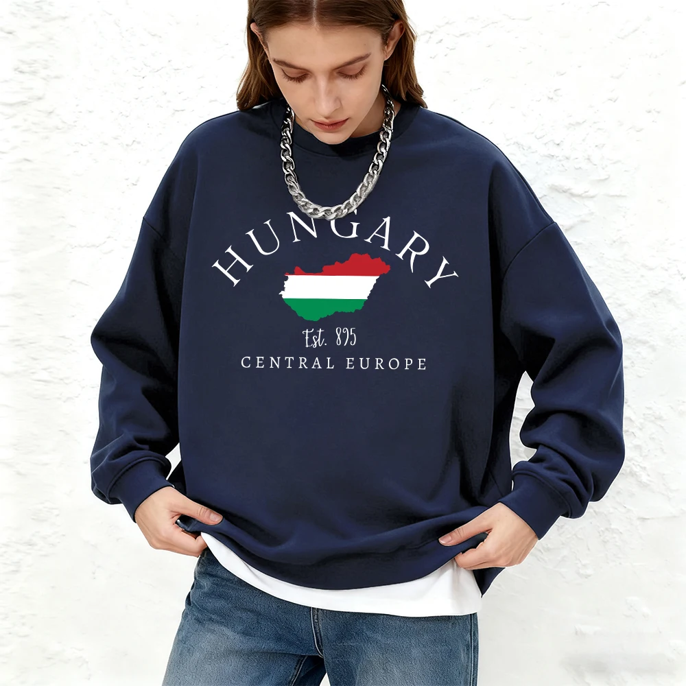 Hungria Est. 895 bandeira imprime moletom feminino inverno oversized hoodie esportes crewneck quente jogging pulôver básico roupas femininas