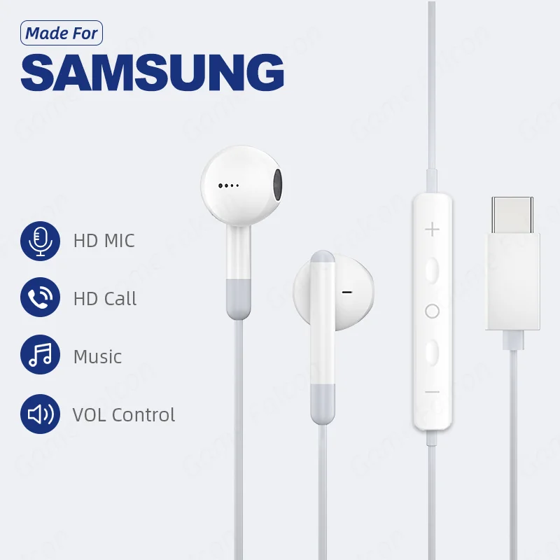 Zestaw słuchawkowy typu C 3,5 mm Stereofoniczne słuchawki douszne Przewodowe słuchawki z mikrofonem DAC Chip do Samsung Galaxy S23 S22 S21 Ultra S20 Note 20 10