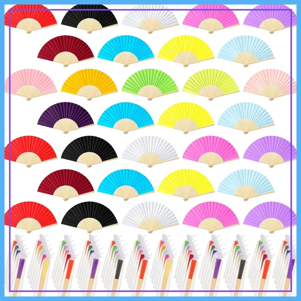 

80 Pack Bamboo Hand Fans with Organza Bags for Wedding Party Favors & Home Decoration