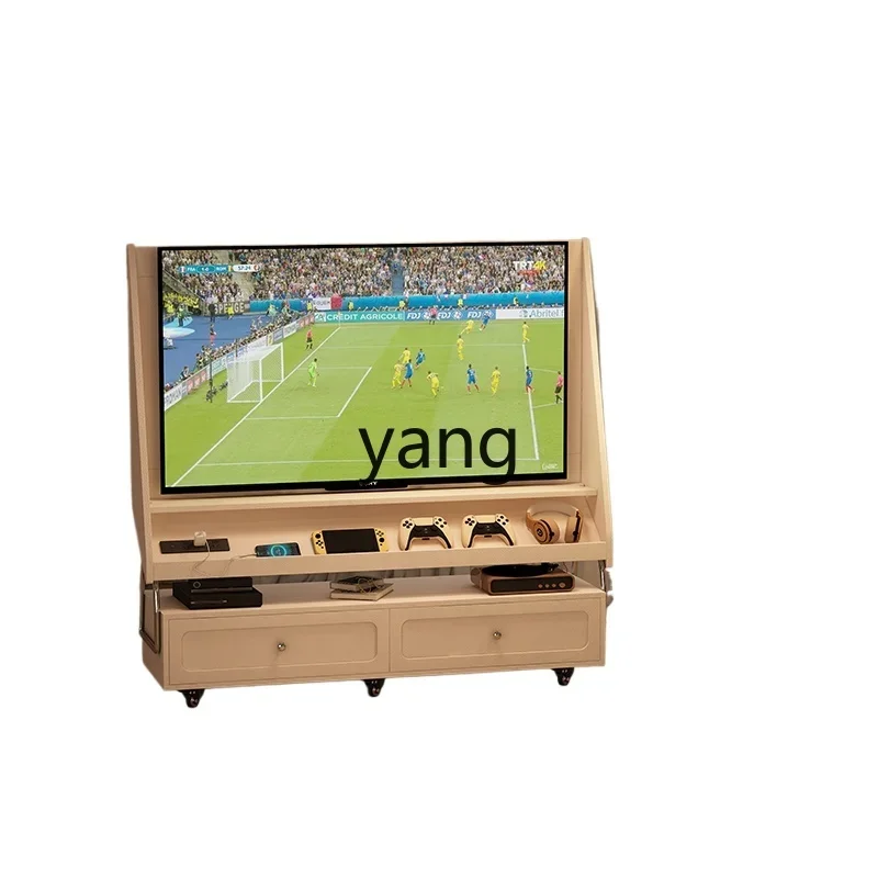 LMMCream Wind Solid Wood TV Stand Movable Floor Small Mobile TV Cabinet