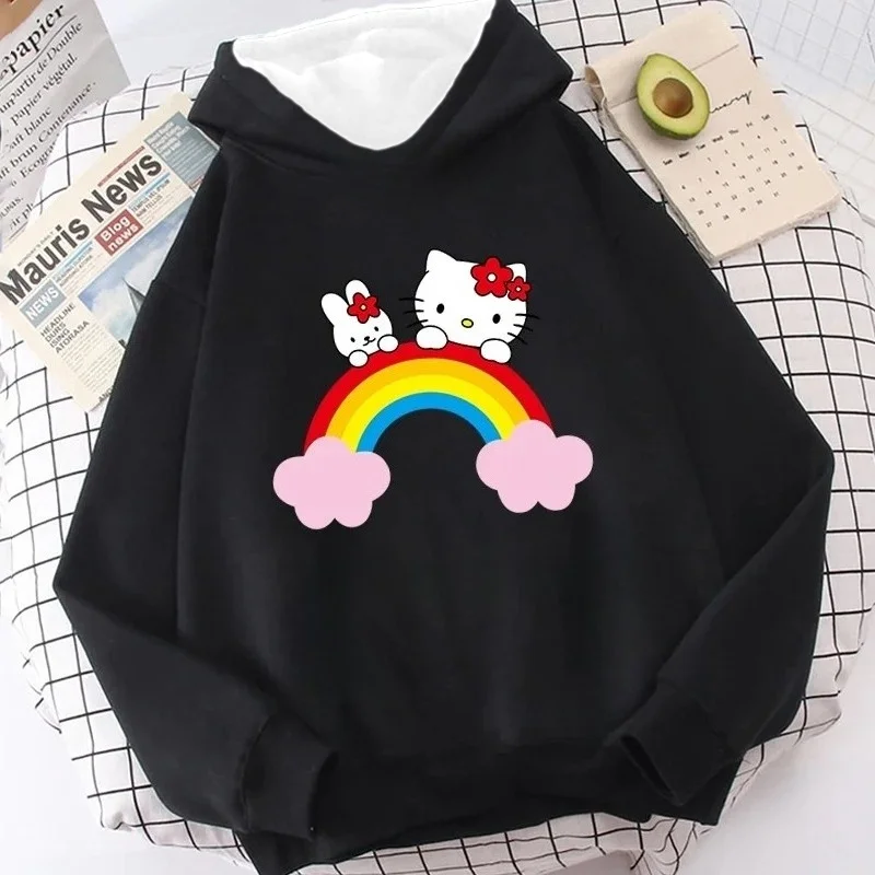 سترة هالو كيتي العصرية واللطيفة ذات القلنسوة الكرتونية، بلوزة دافئة للخريف والشتاء، سترة مريحة وناعمة وعالية الجودة