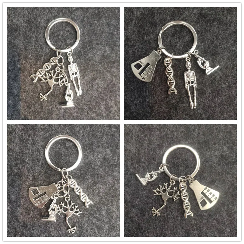 Popular Jewelry Pendant Keychain Pendant Microscope DNA Neuron Science Key Chain Neurobiology Key Ring