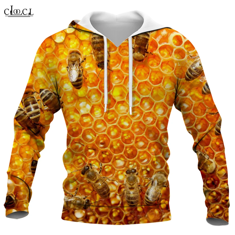 

CLOOCL Men Hoodies Sweatshirts Streetwear Honeycomb Bee 3D Printed Hooded Pullover Tops Winter Autumn Fashion Sportswear