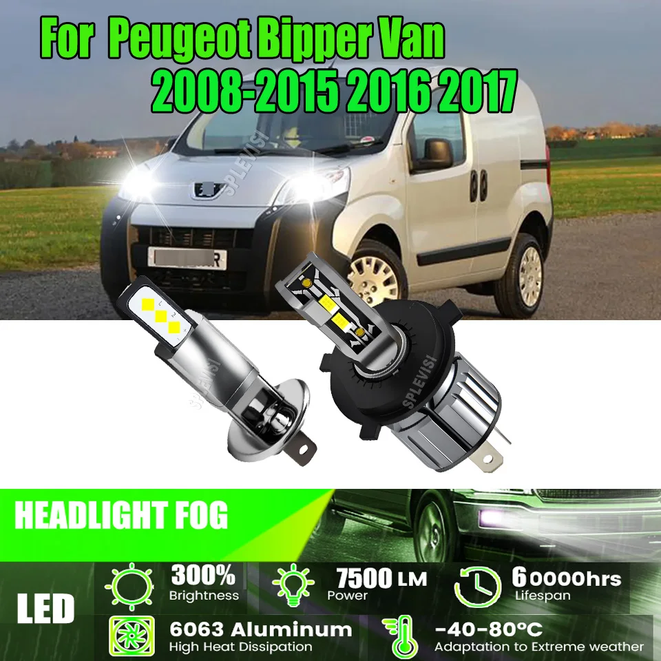 

H4 448 LED CSP Headlight Fog Light Fanless Design, 6000K White For Peugeot Bipper Van 2008 2009 2010 2011 2012 2013 2014-2017
