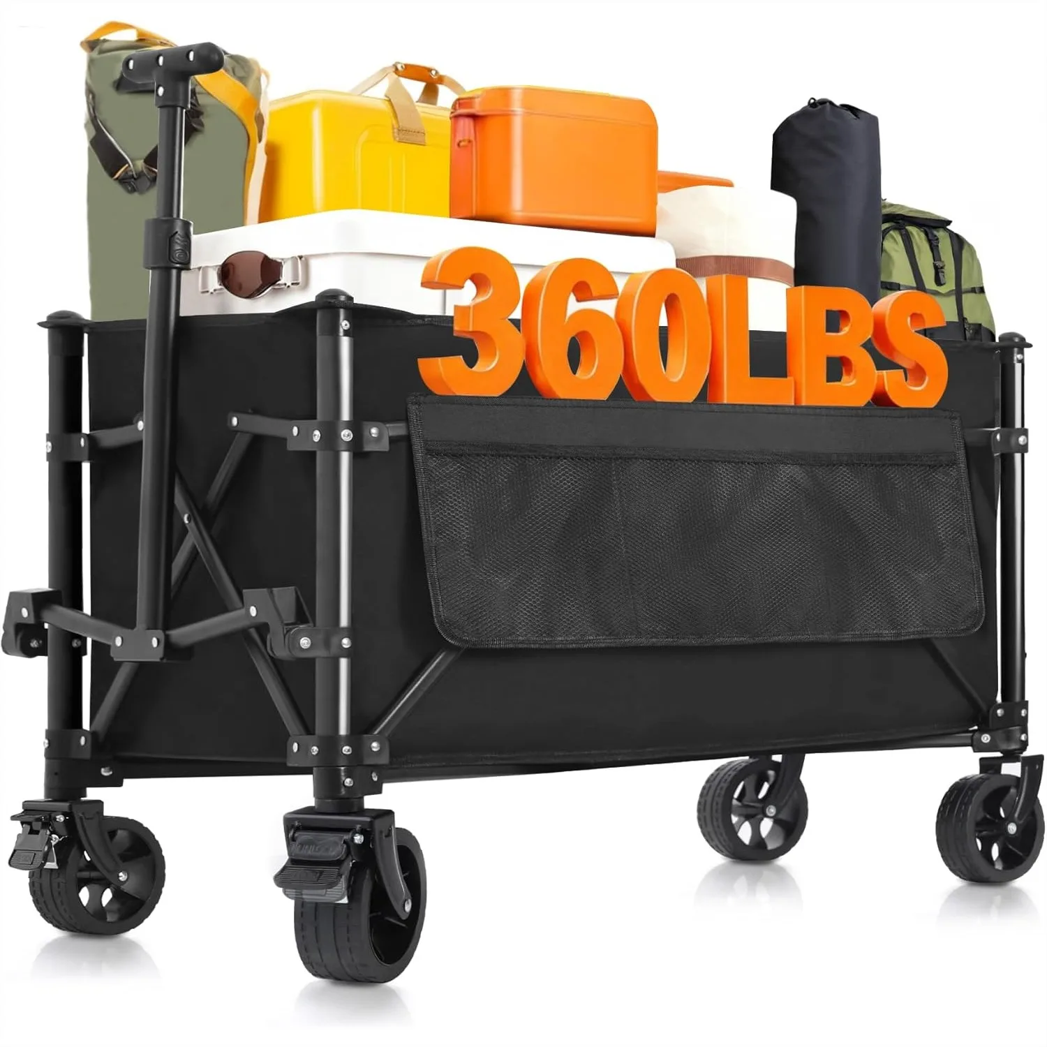 

Collapsible Wagon Cart 150L 360LBS Heavy Duty Folding Wagon with All-Terrain Wheels & Brakes for Grocery Camping Shopping Garden
