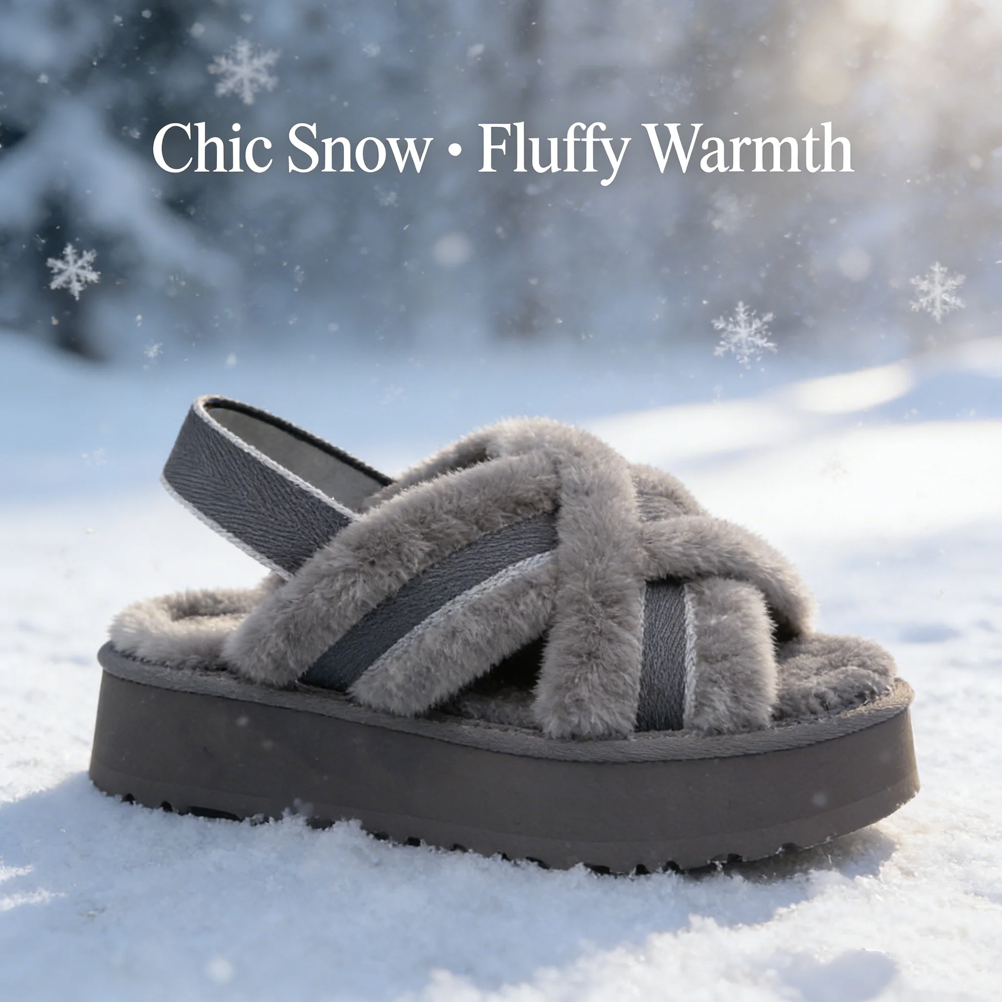 شعبية في أستراليا النساء الجلود صندل دافئ متعدد الأنماط النعال الفاخرة العلامة التجارية الشتاء الفراء Peeptoe حذاء القطن نصف النعال #1