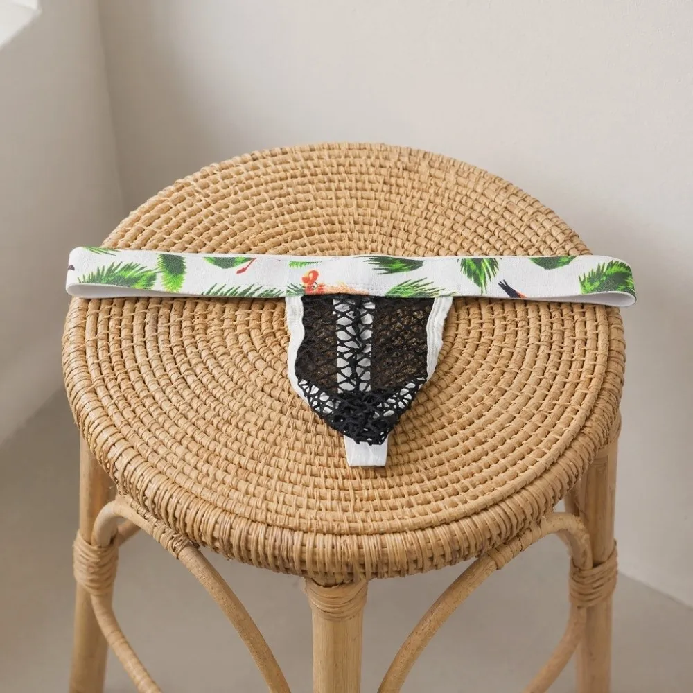 Soft Breathable Bohemian Flower Men Floral Mesh Thongs Low Waist Underpants Men's Panties Underwear Lingerie Male Briefs Men