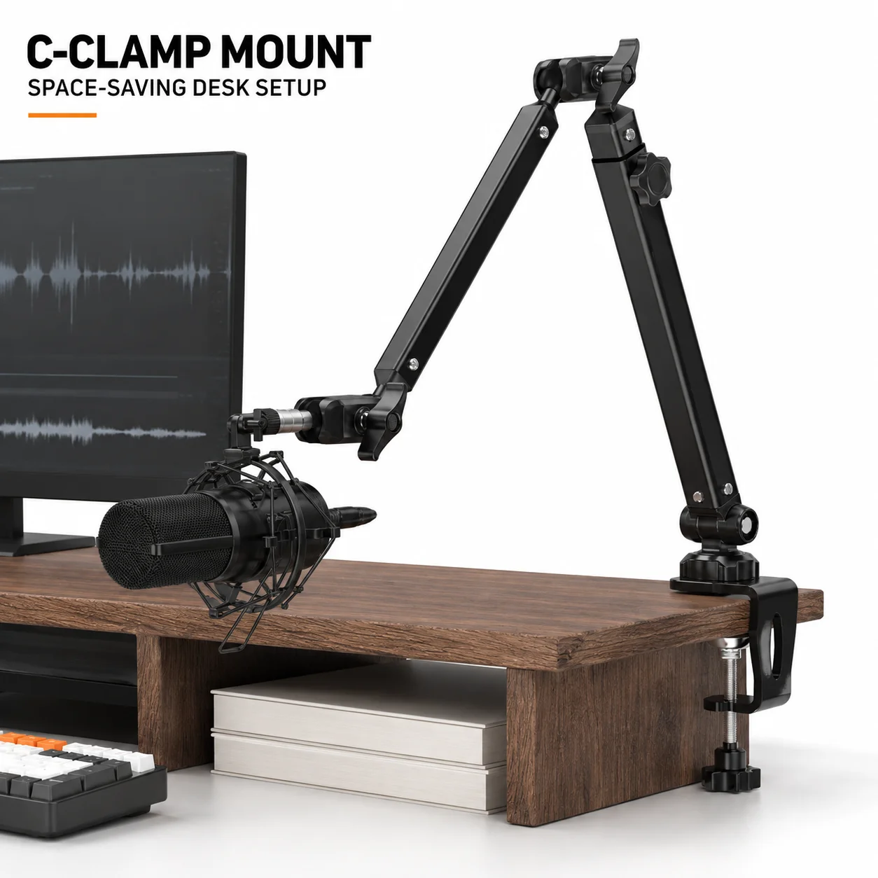 Adjustable Microphone Stand with Suction Cup Base, Desk Mount Boom Arm for K688 Ampligame AM8-BM