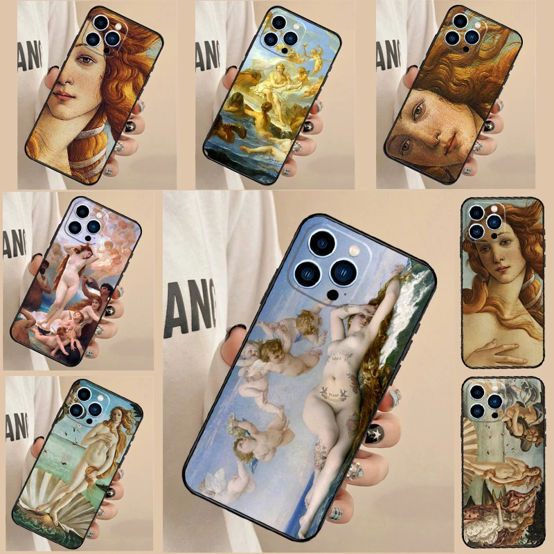 Art Painting Birth Of Venus Case For iPhone 16 15 12 13 Mini 11 14 Pro Max X XR XS Max 7 8 14 Plus Cover Coque