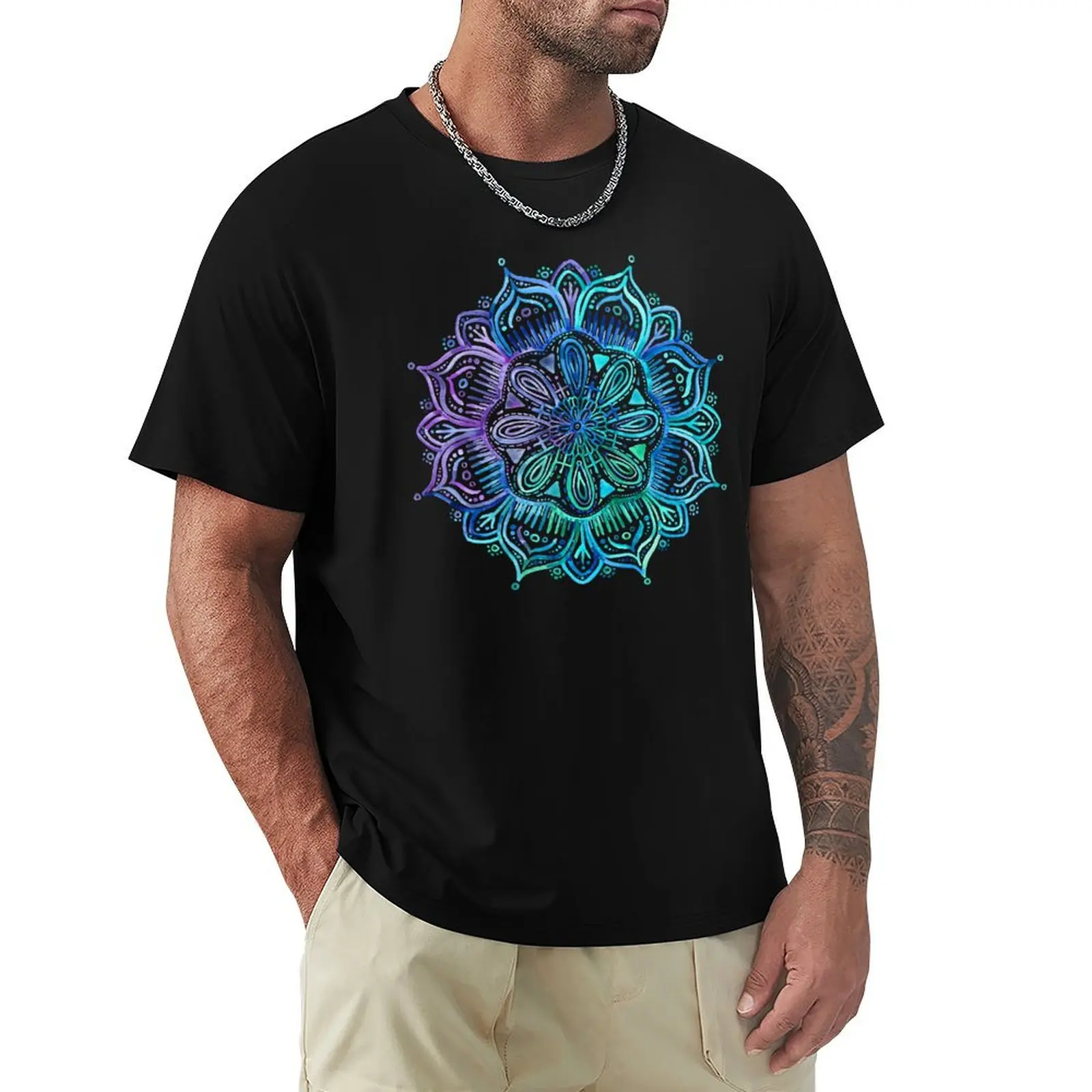 Iridescent Aqua and Purple Watercolor Mandala T-Shirt graphic shirts oversized t shirt basketball graphic tees T-shirt men