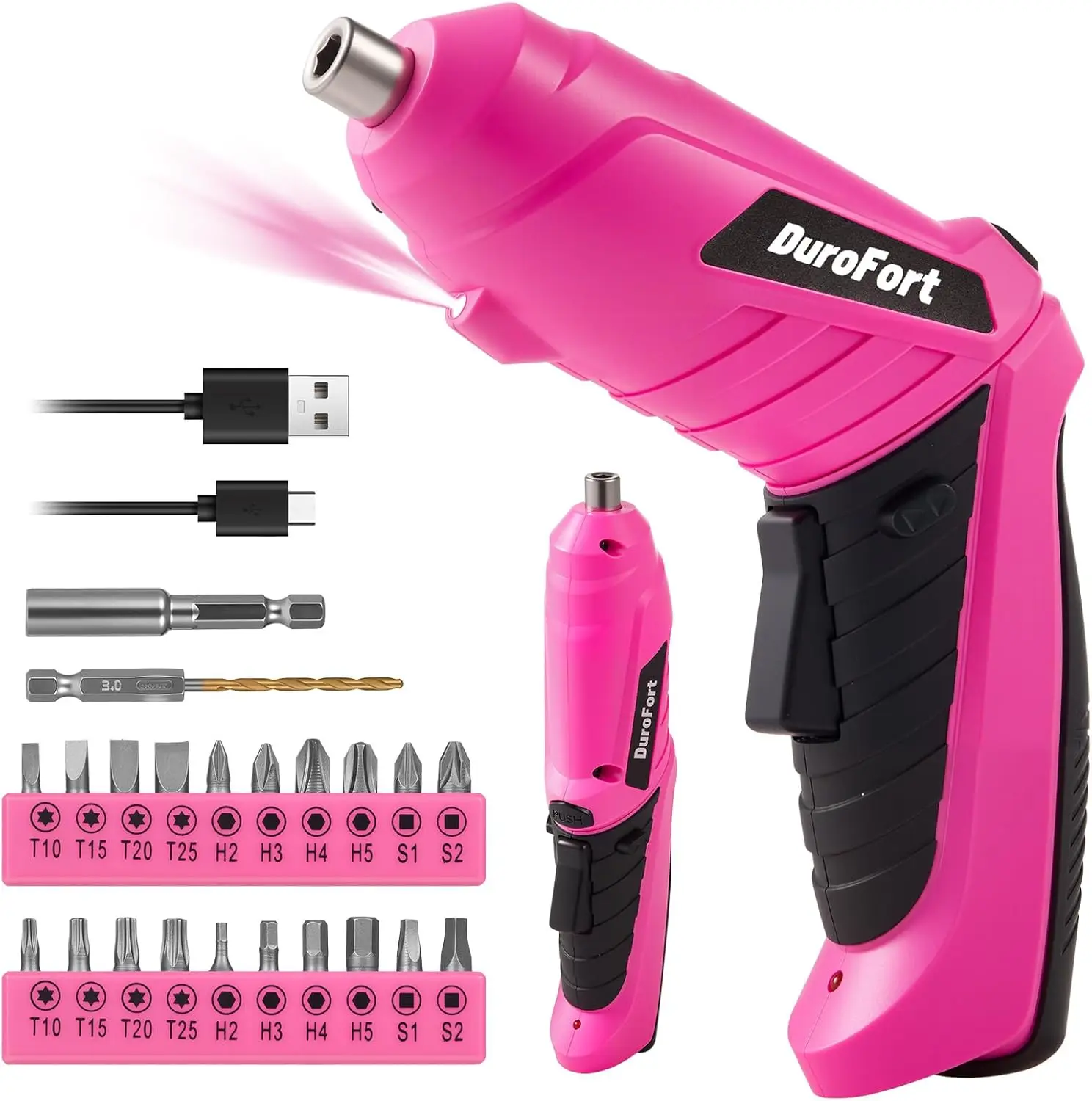 

Cordless Electric Screwdriver Set, 3.7V Rechargeable Mini Drill with 25 Bits, 3Nm Torque, 2-Position Handle, Flexible Shaft, LED Light for Home DIY