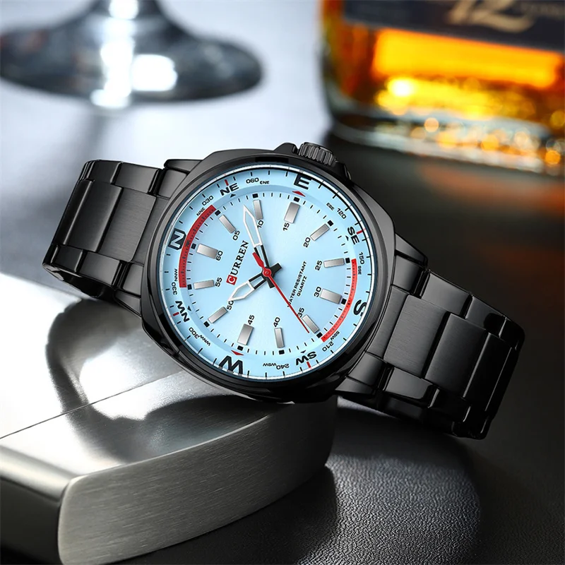 CURREN 8455 Top Brand New Men Watch Luxury Military Army Waterproof Male Clock Stainless Steel Sport Quartz Business Wristwatch