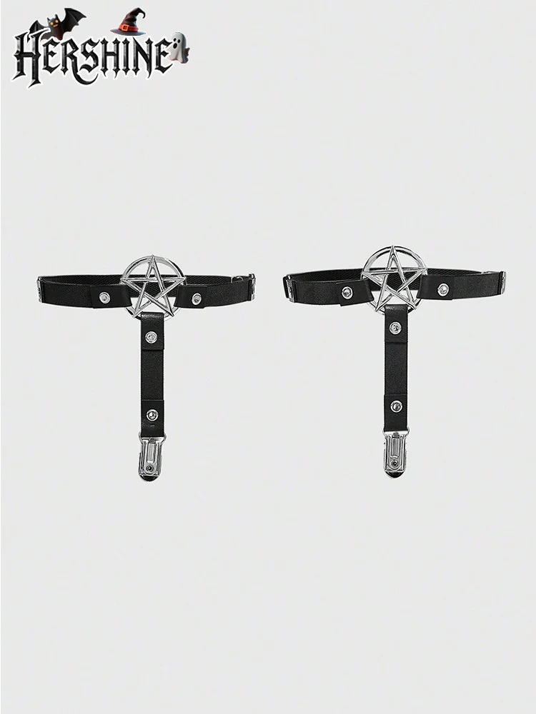 HERSHINE 2 sexy schwarze, ausgehöhlte Pentagramm-Leggings und Socken-Clip für Damen im Y2K-Dunkel-Gothic-Punk-Stil, Halloween-Accessoires