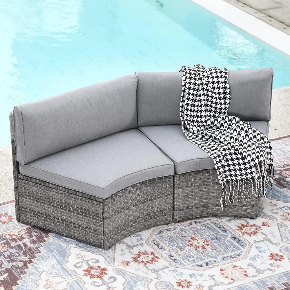 Half moon shaped courtyard outdoor sofa, 2-piece hair vine segmented set, with gray cushion