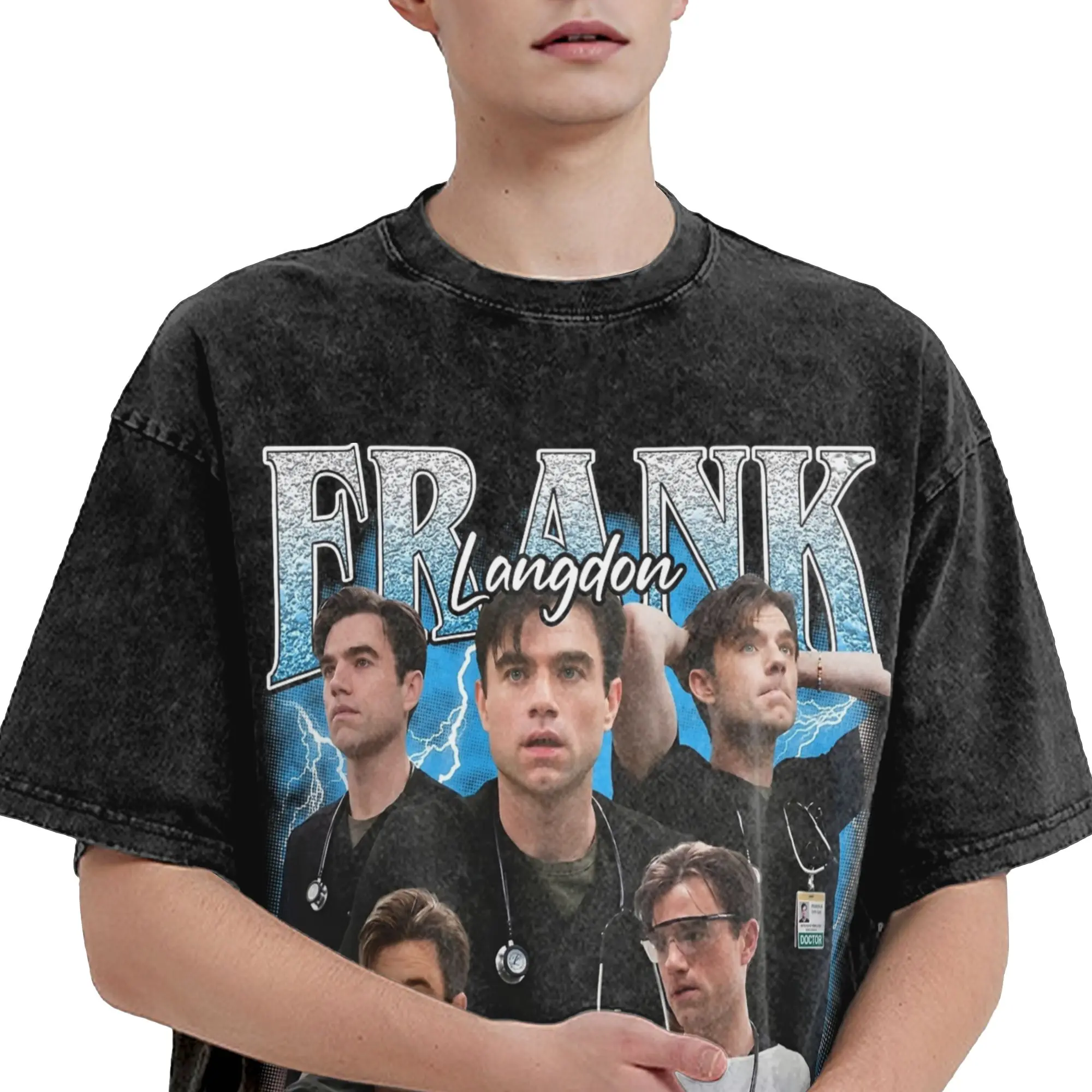Dr Frank Langdon The Pitt Tv Show Washed T Shirt Streetwear Hip Hop Vintage T-Shirts Tees Tops for Men Women High Street Printed