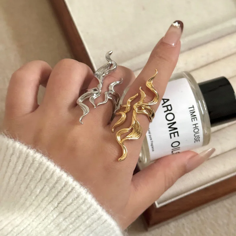 

2026 New Ins Style Flame Wave Open Ring for Women Punk Irregular Adjustable Statement Ring Aesthetic Y2K Jewelry Gift