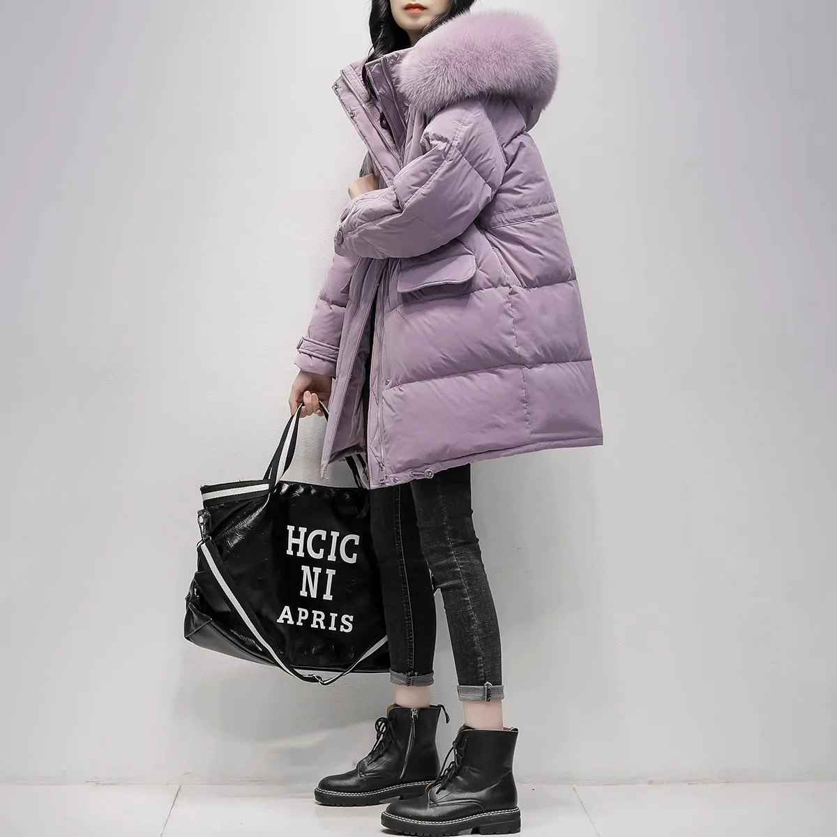 Collo di pelliccia di volpe di lusso di fascia alta Piumino con cappuccio Donna Inverno 2025 Nuovo 90 Piumino d'anatra bianco Cappotto spesso Cappotto lungo Parka femminile