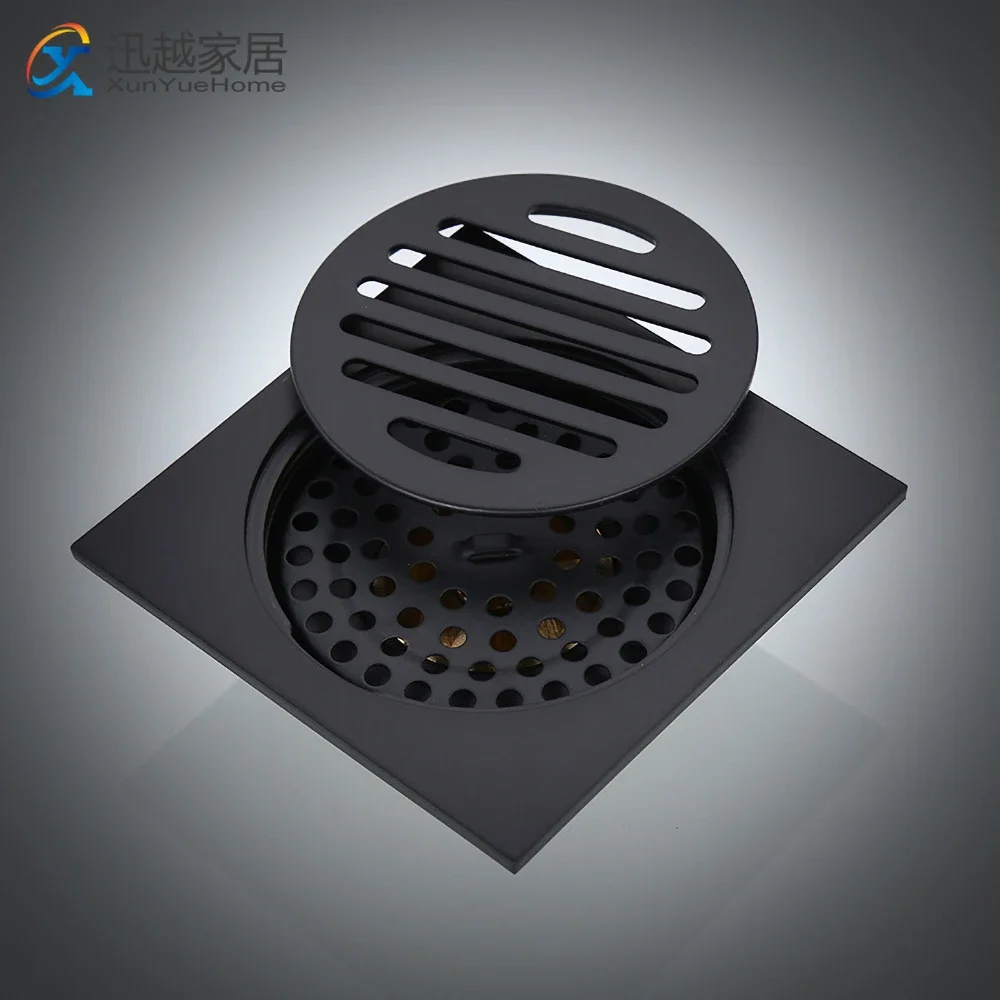 Bathroom Common Floor Drain Anti-odor Black Brass Square Washroom Trap Waste Grate Round Cover Hair Strainer Shower Accessories