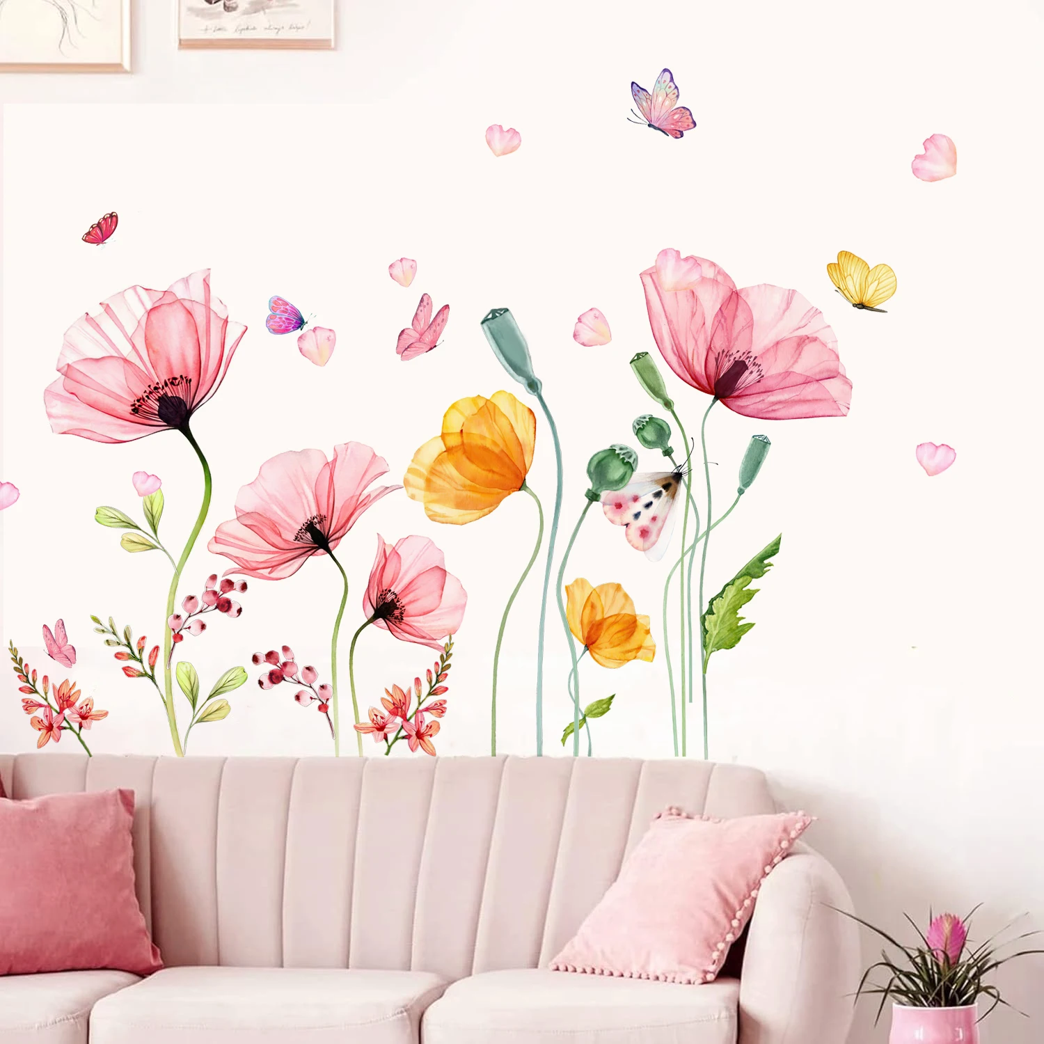 

Large Floral Wildflower Butterfly Vinyl Wall Sticker for Vanity Freestyle Combination Girls Room Living Room Bedroom Home Decor