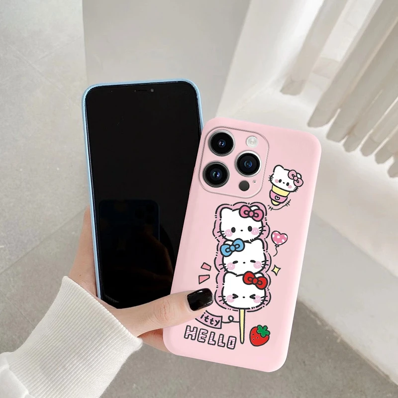 Cartoon Kuromi Kitty Cinnamoroll Coques de téléphone mignonnes pour Apple, iPhone 13 14 15 Plus Pro Max 13Pro 14Plus 15Pro 13Mini, Couverture arrière