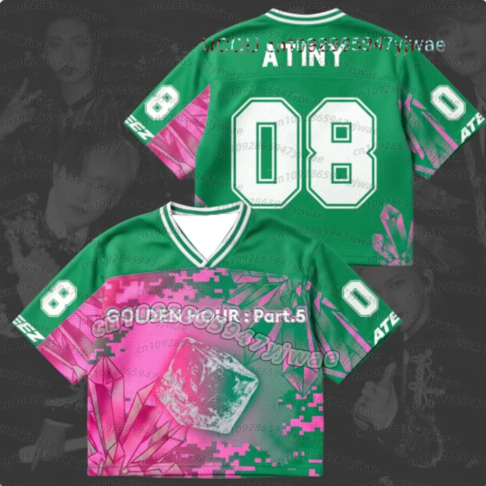 26 Sommer Herren Damen Kurzarm Chrysalis Golden Hour Part 5 Album ATEEZ Mixed Mesh Jersey Kpop Jersey Eltern-Kind T-Shirt – Detail 4