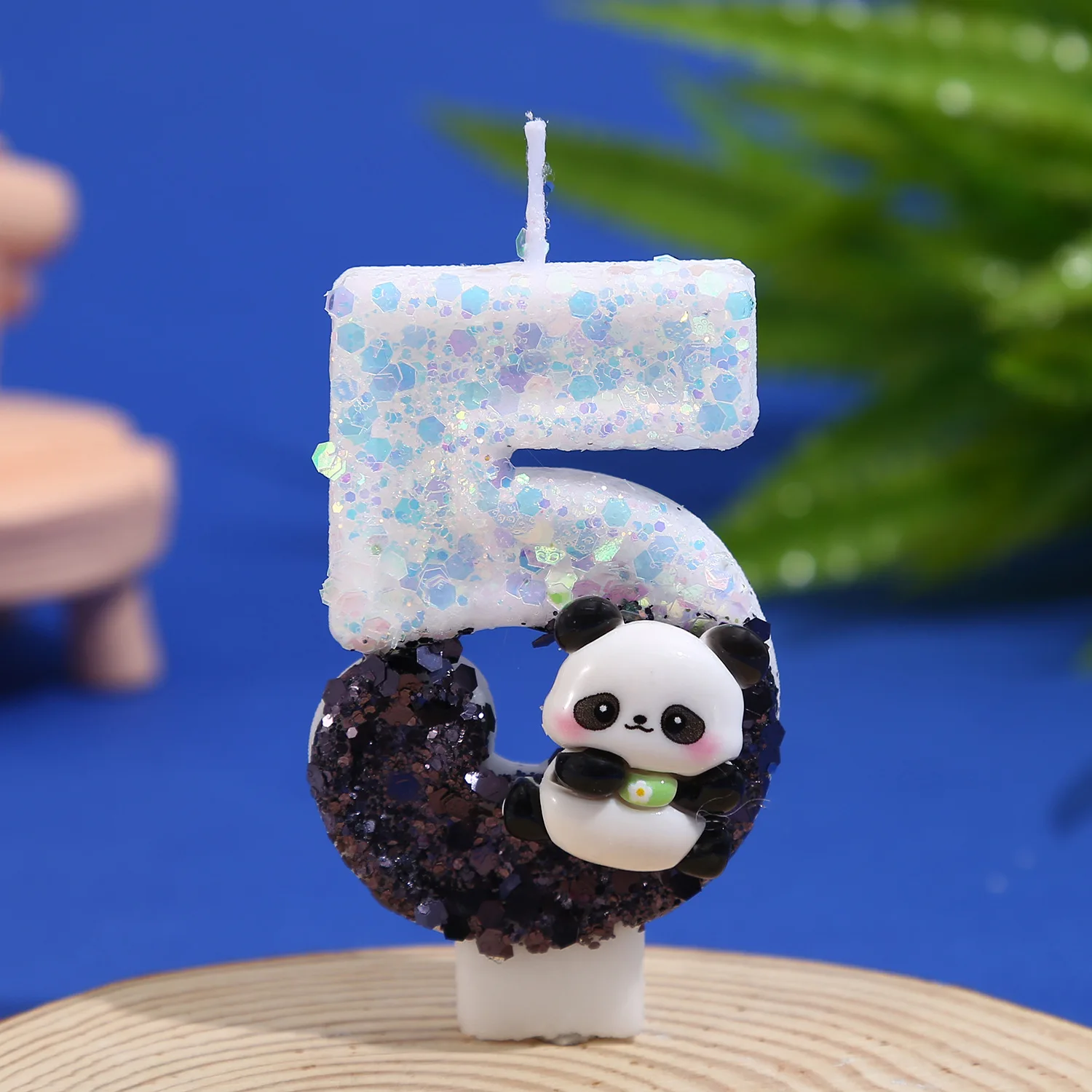 Black White Birthday Candles, 0-9 Cartoon Panda Digital Candles. Sequined Dessert Cake Plugin. Party Atmosphere Decoration.