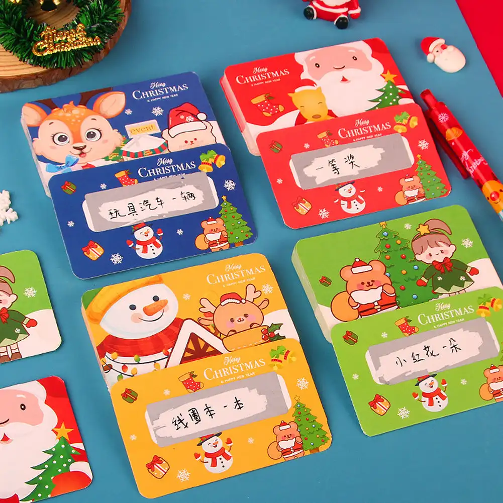 20Pcs Cartoon Christmas Scratch Cards Creative DIY Lucky Scratch Reward Self-made Handwritten Lottery Sticker Kids Party Card