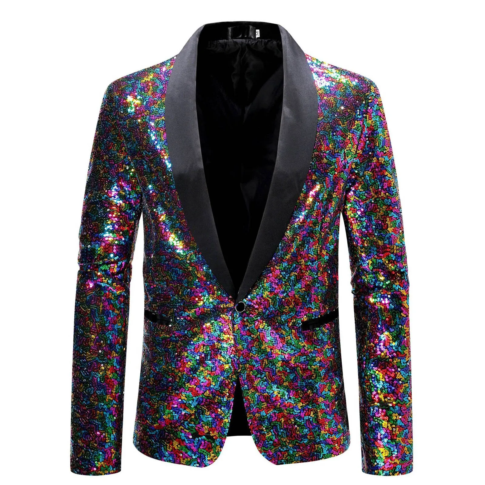 

Leisure Shiny Sequin Suit Jacket Men's Stage Performance Coat hot pink green navy Blazers V-neck Single Button 21489782