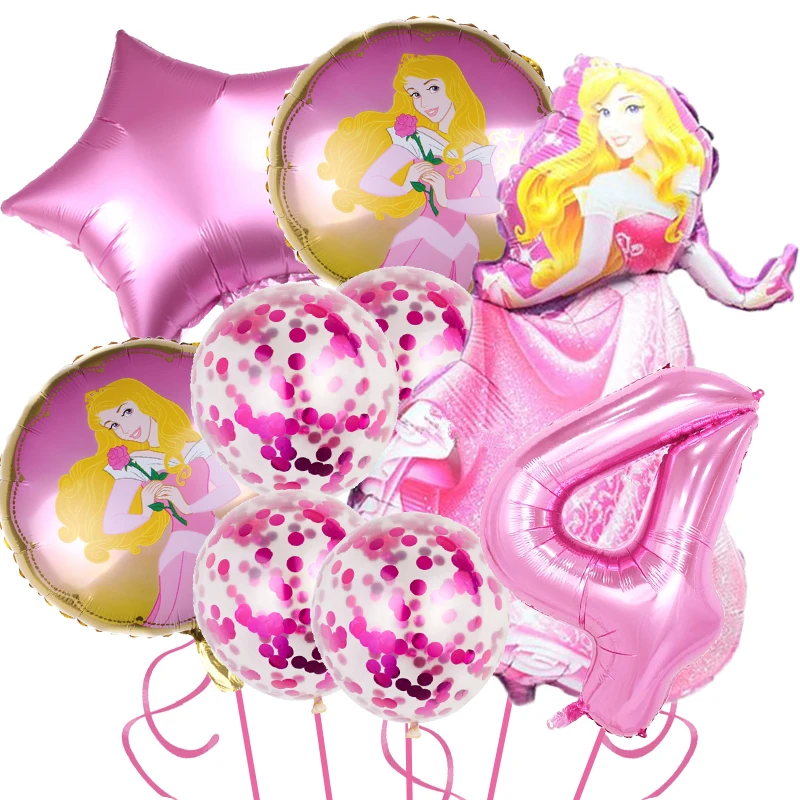 Disney-conjunto de globos de aluminio de la princesa Aurora para niña, decoración de fiesta de cumpleaños, suministros de fiesta