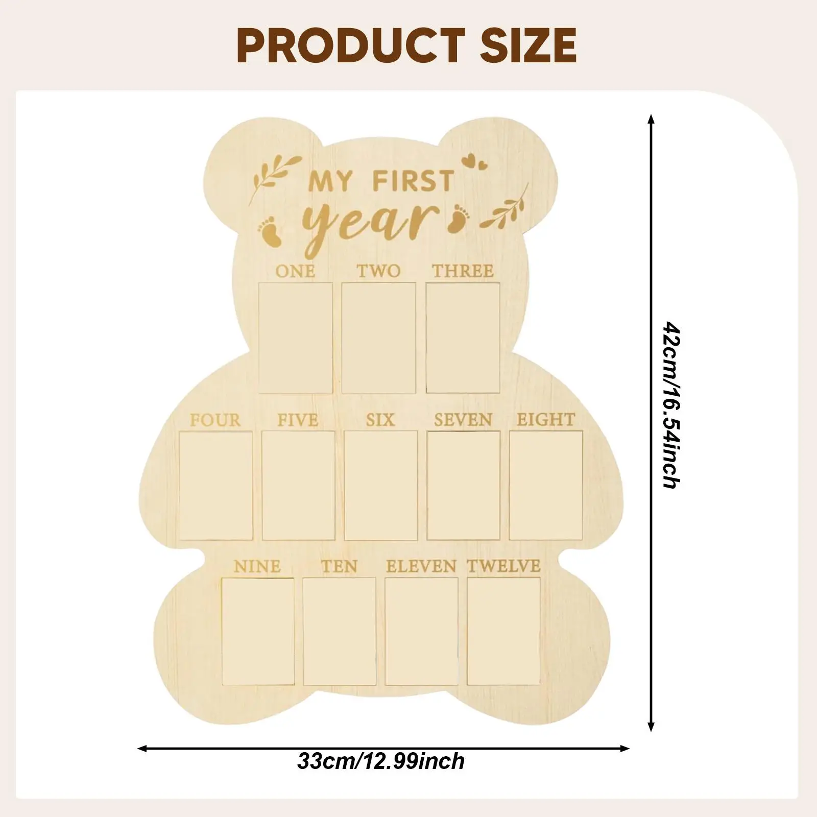 

Neutral Wood Picture Frame First Year Milestone Board Decorative Photo Display for Newborn Nursery Room
