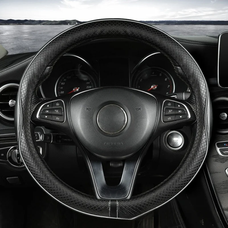

Кожаный чехол на руль из микрофибры с ромбовидным узором, противоскользящая ручка для автомобилей, универсальный, черный, красный, интерьер
