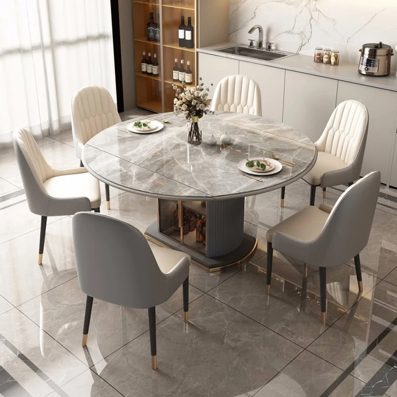 

Bright Mild Rock Board Dining Tables With Turntable Multifunctional Household Luxury Table And Chair Combination Furnitures