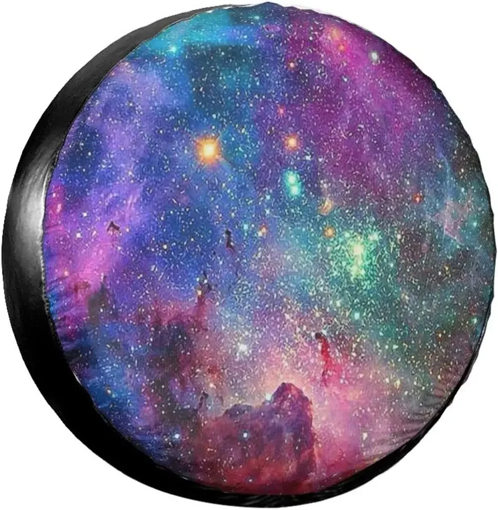 

Colorful Galaxy Print Spare Tire Cover Waterproof Universal Wheel Cover Dust-Proof Tire Wheel Protector 14" 15" 16" 17"