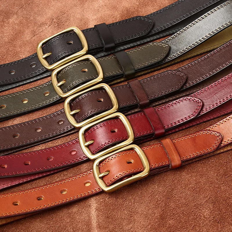 

2.8CM Wide Retro Ladies Style Belt For Women's Top Layer Cowhide Retro Fashion Versatile Denim Leather Belt For Women