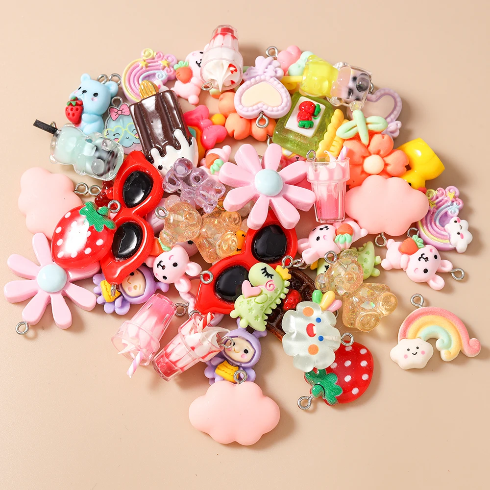Zufällige Mischung 10/20/30 Stück Bunte Harz-Anhänger Niedliche Imitation Tier- Obst- und Lebensmittelserie Anhänger für DIY Schmuckherstellung Zubehör – Detail 5