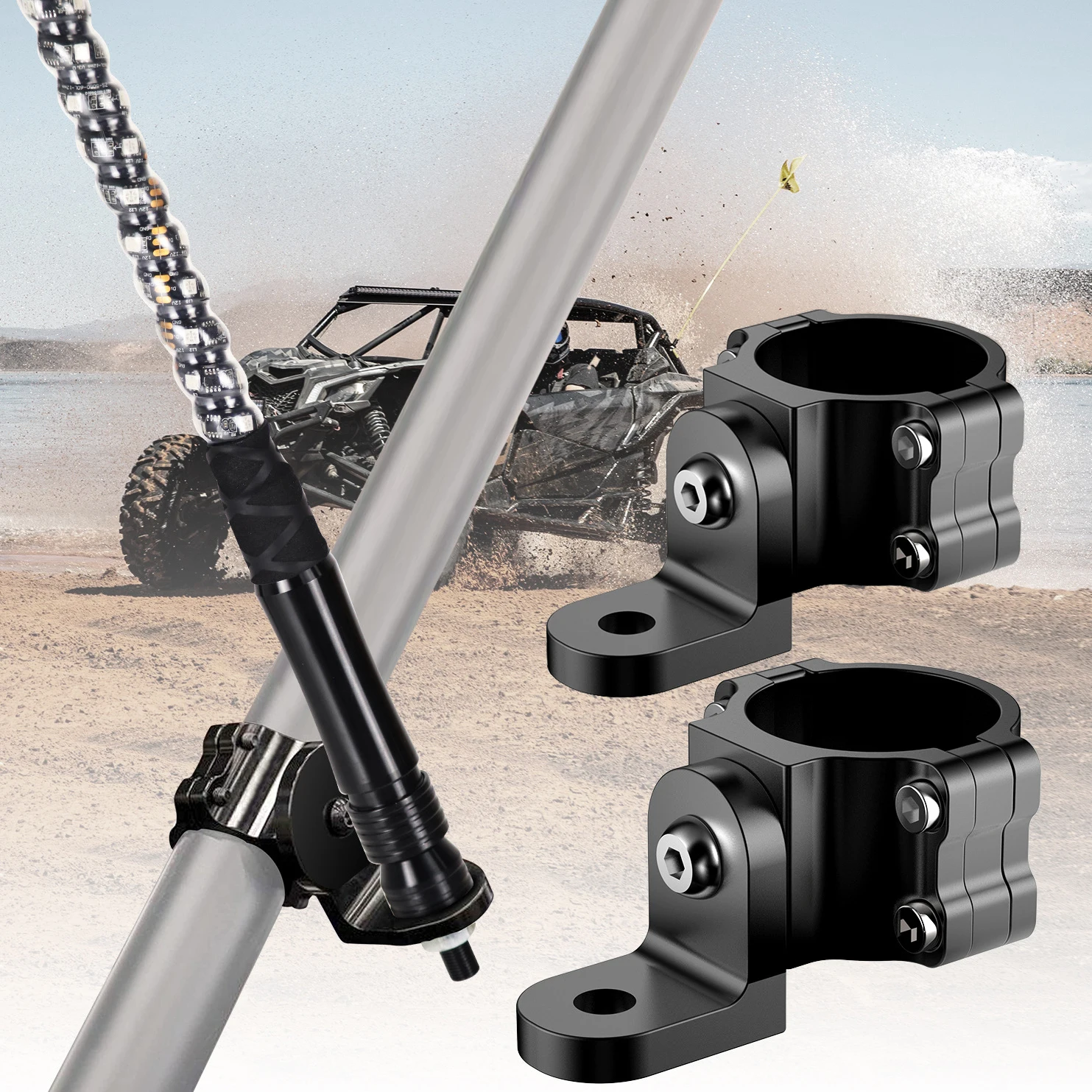 

1.75"-2" UTV ATV Roll Cage Clamp Mount for LED Light Bar, 4WD Off-Road Accessories, Heavy Duty Aluminum Bracket, RZR Can-Am car