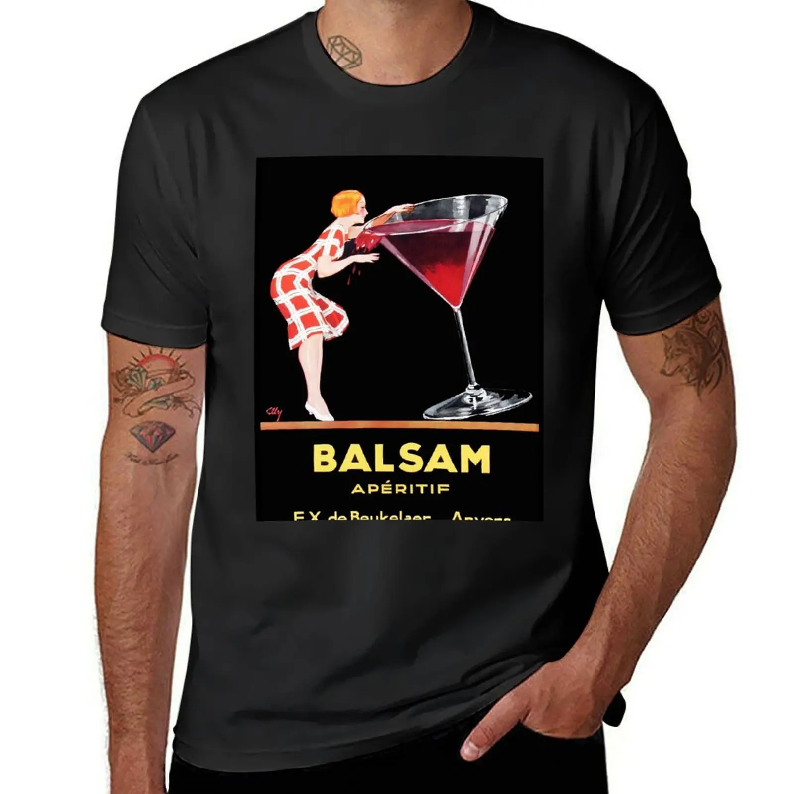 Vintage red Balsam aperitif alcoholic beverages advertising poster for kitchen, bar, barroom, T-Shirt blacks mens plain t shirts